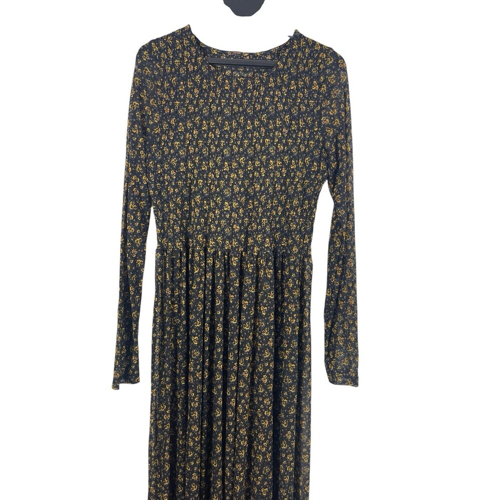 Free People Maxi Dress Small Sheer Mesh Black Yellow Floral Long Sleeve Boho - Picture 3 of 15